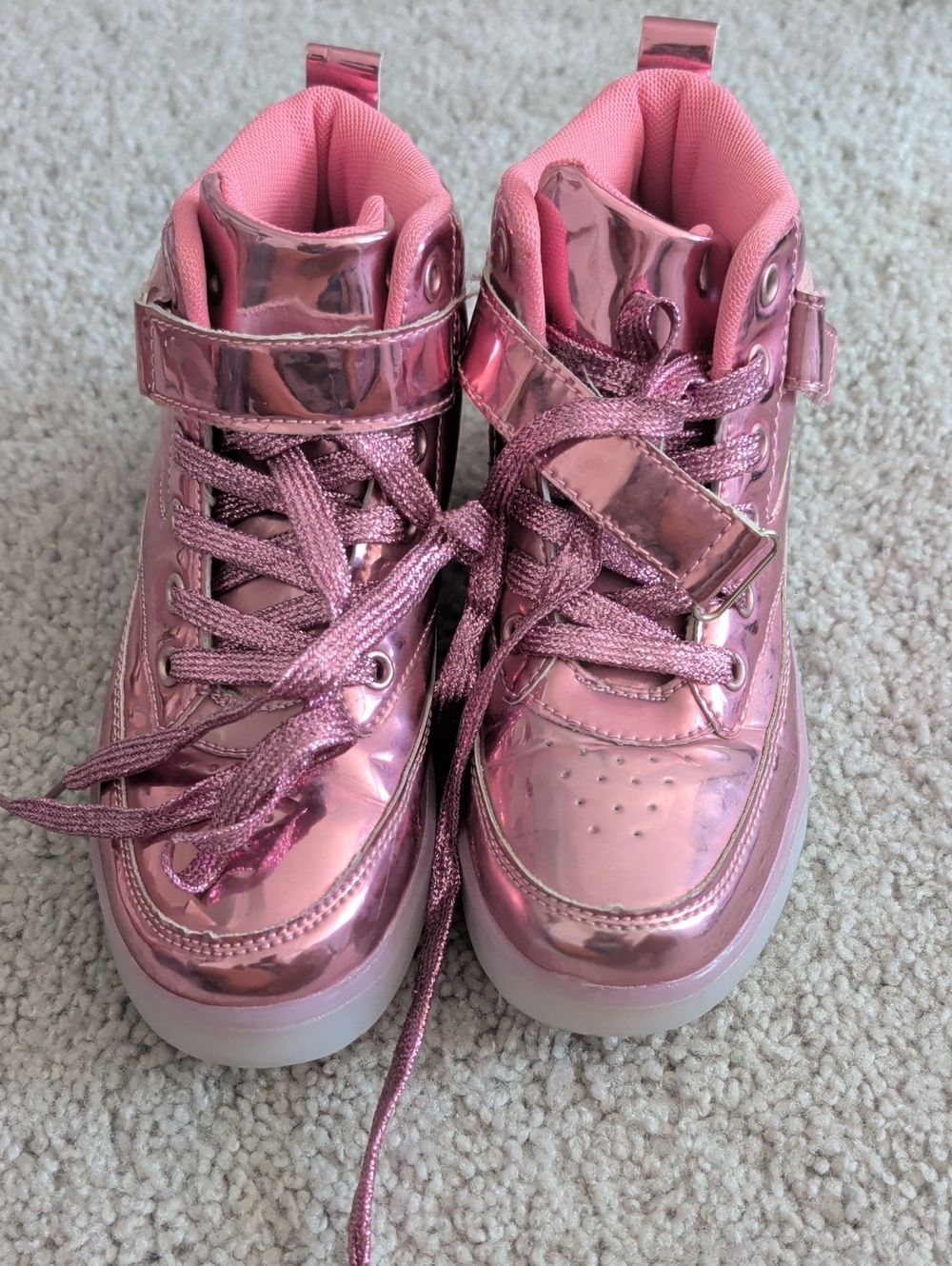 Kids Metallic Pink High-Top Sneakers Kids Size 34  Converts Kids 2 Led Light Up